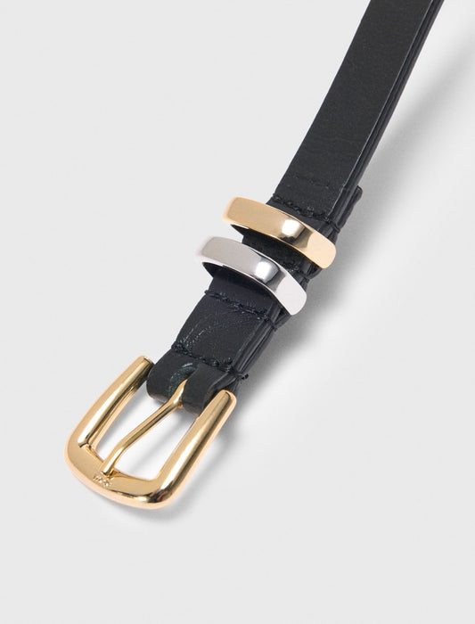 Slim belt with diamanté buckle Black