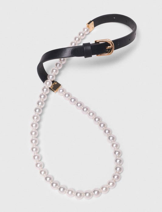 Mixed Bead And Leather Belt BLACK