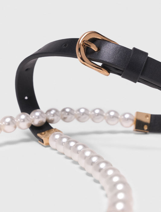 Mixed Bead And Leather Belt BLACK