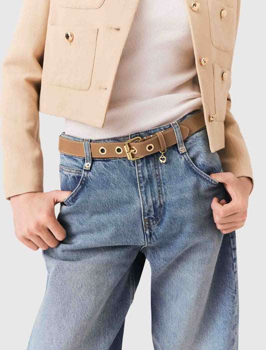 Leather belt with eyelets Moka