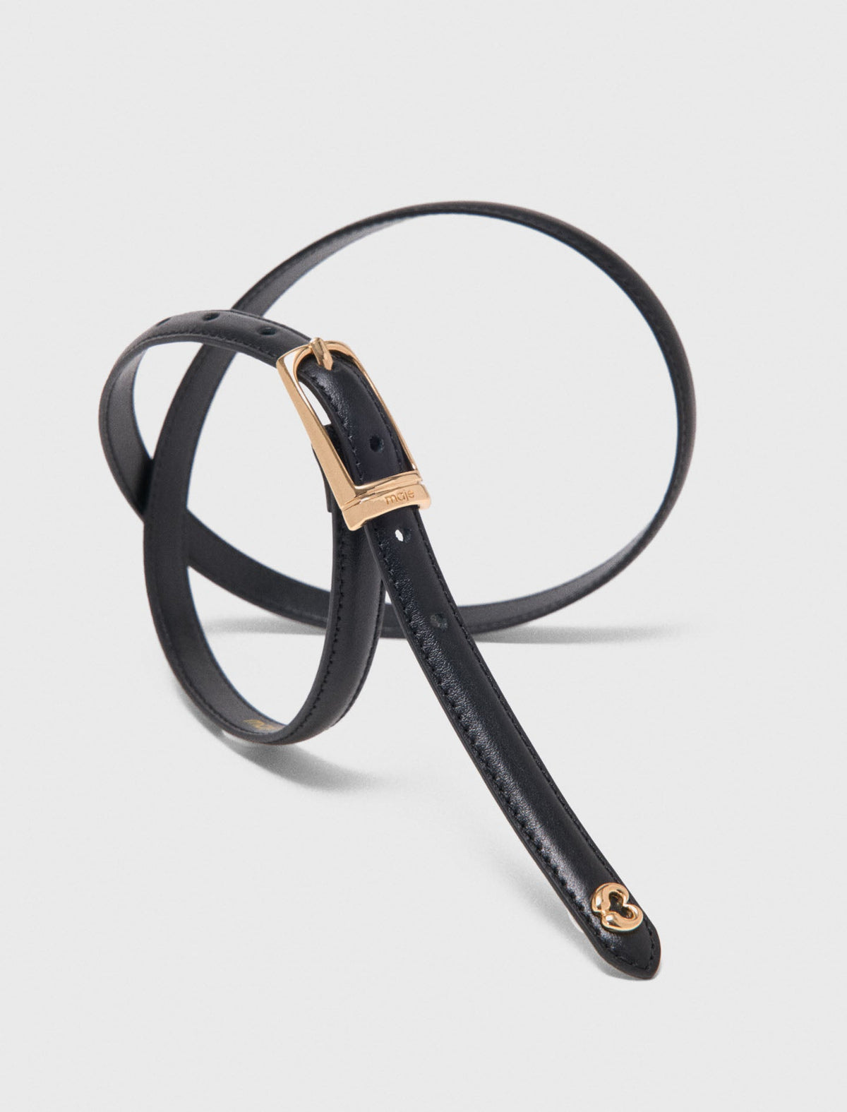 Slim leather belt Black