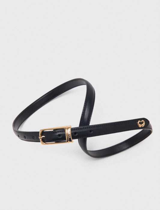 Slim leather belt Black