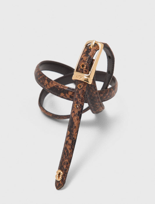 Slim embossed leather belt Brown Snake Print