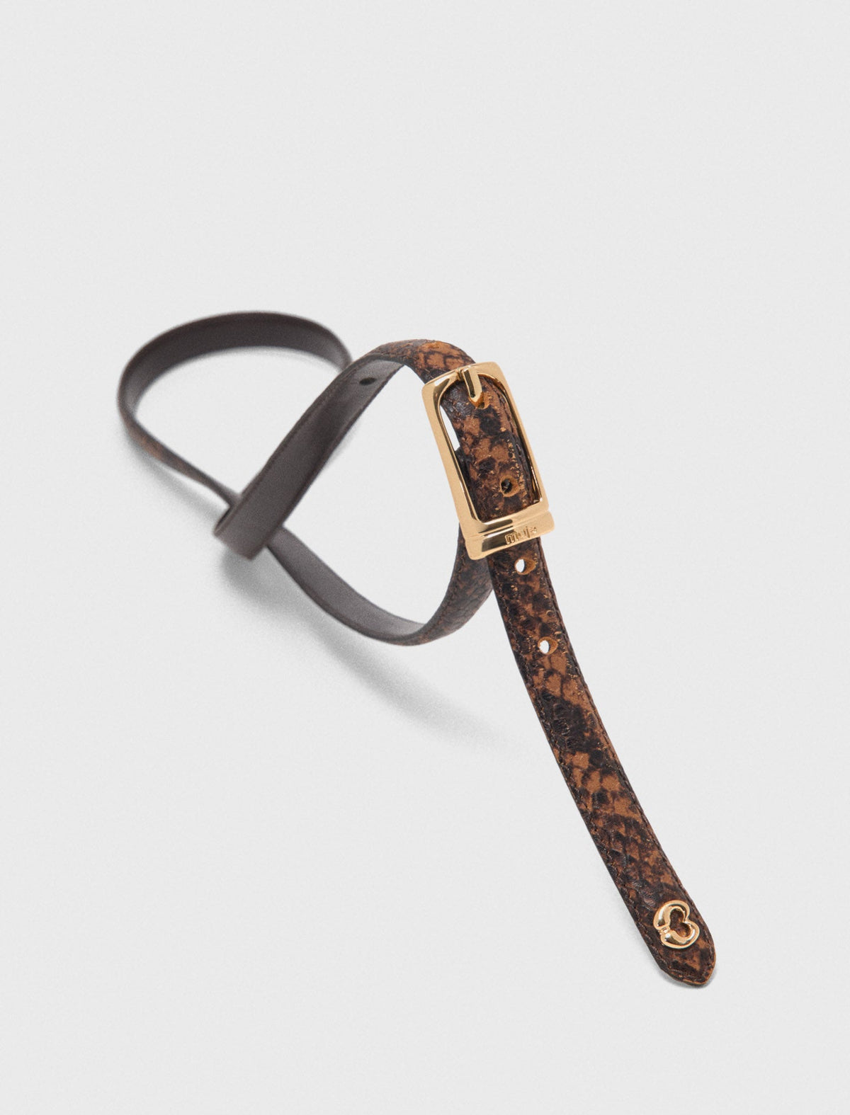 Slim embossed leather belt Brown Snake Print