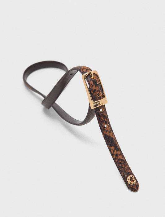 Slim embossed leather belt Brown Snake Print