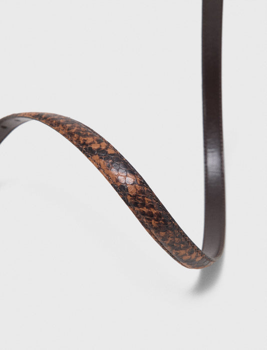 Slim embossed leather belt Brown Snake Print