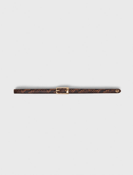 Slim embossed leather belt Brown Snake Print