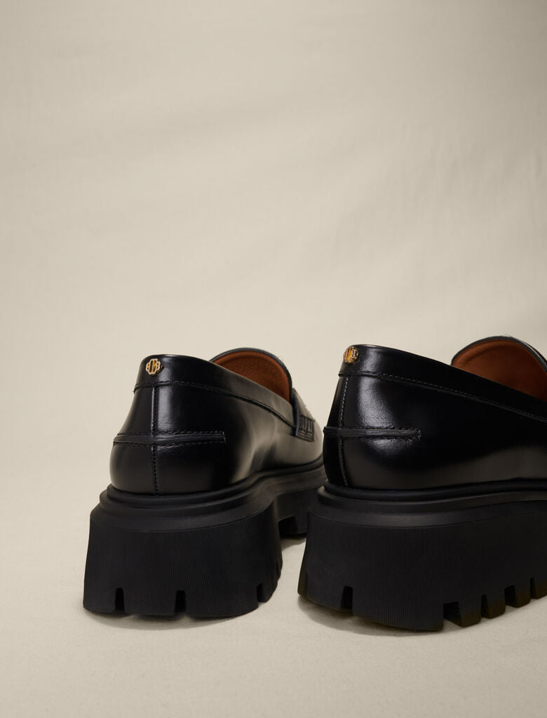 Black  -Leather platform loafers