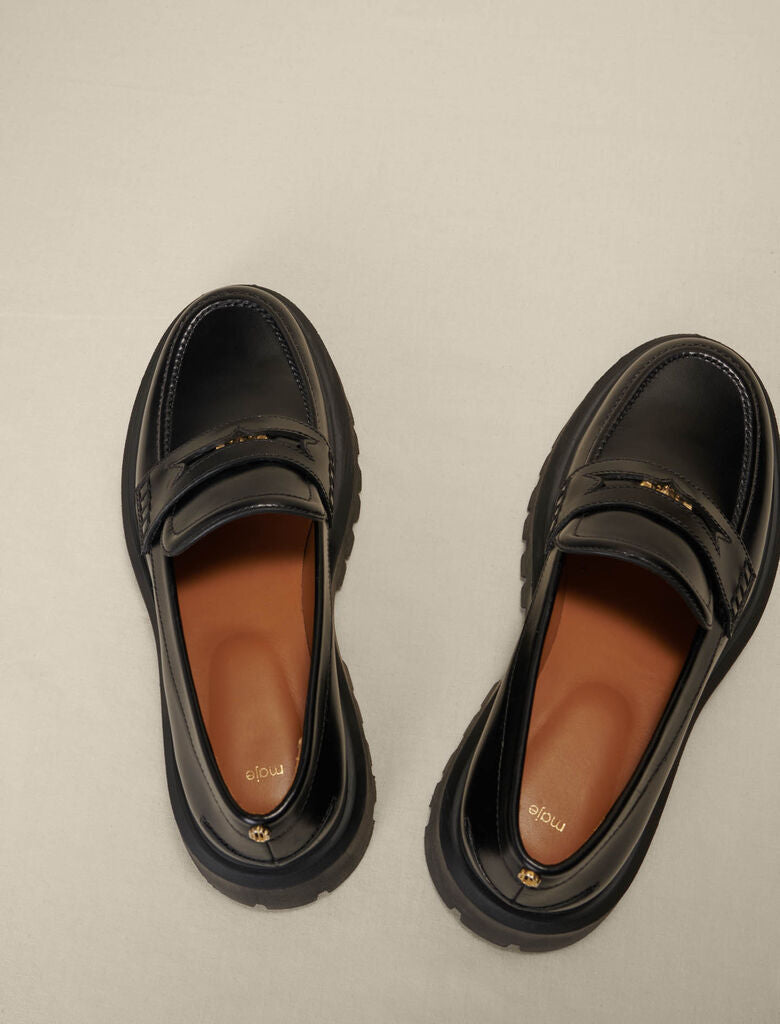 Black  -Leather platform loafers