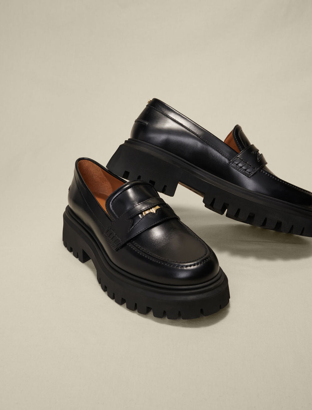 Black featured-Leather platform loafers