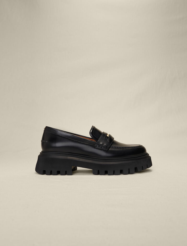 Black  -Leather platform loafers