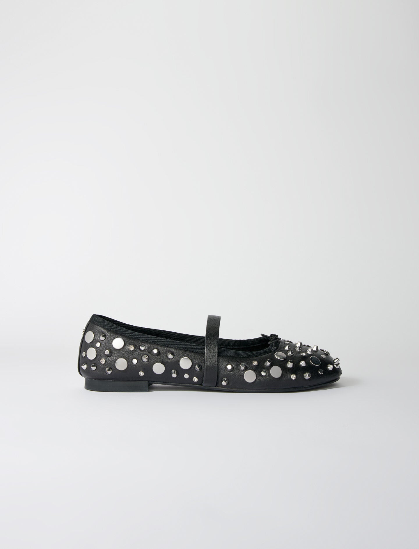 Black featured-studded ballet flats