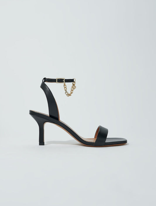 Black-featured-Leather sandals with heels