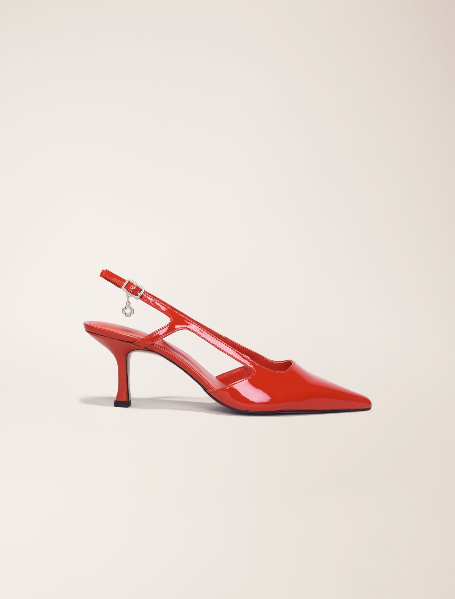 Red-featured-Patent leather slingback pumps