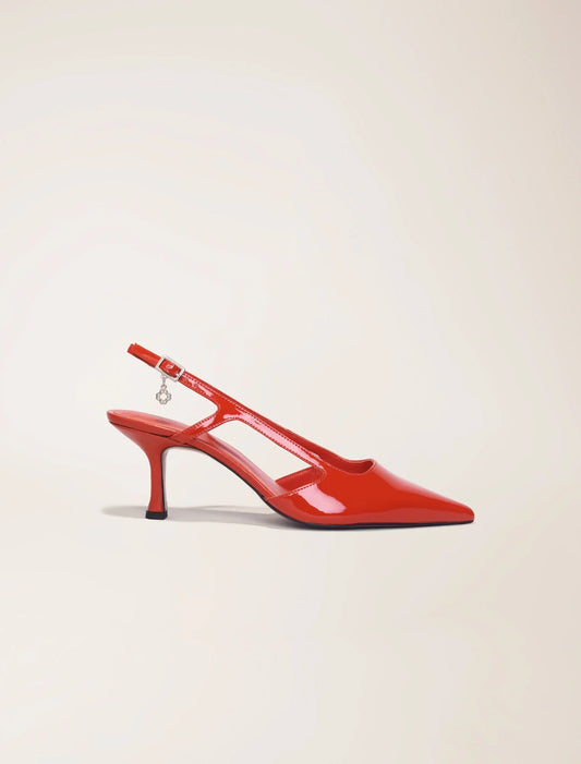 Red-Patent leather slingback pumps