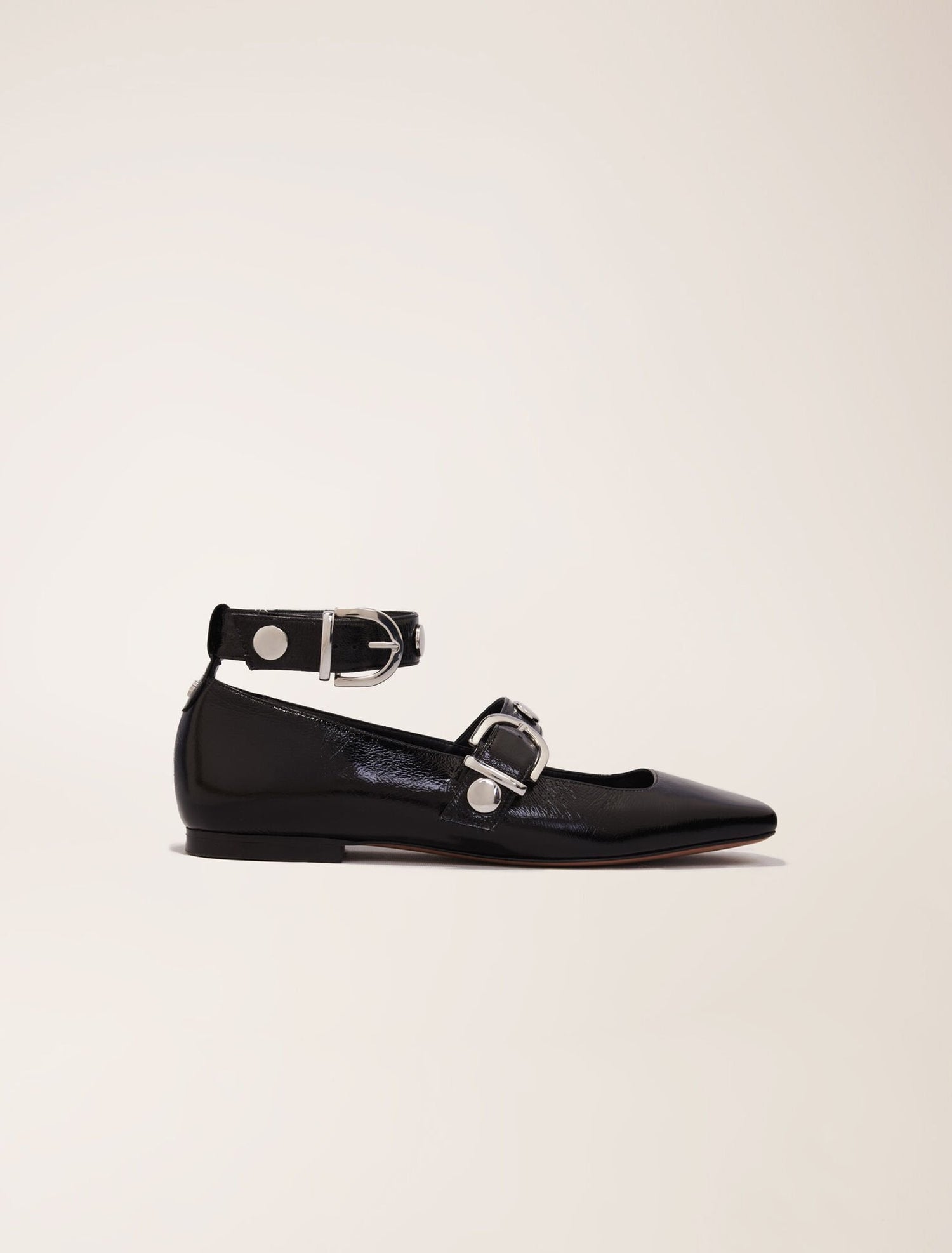 Black-featured-Studded leather Mary Jane pumps