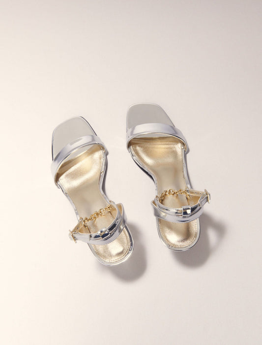 Silver Heeled mirror leather sandals