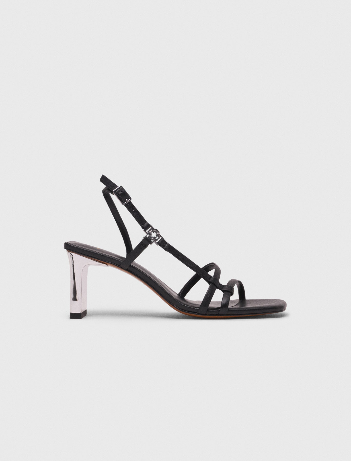 Strappy sandals with metallic heel