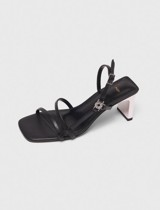 Strappy sandals with metallic heel