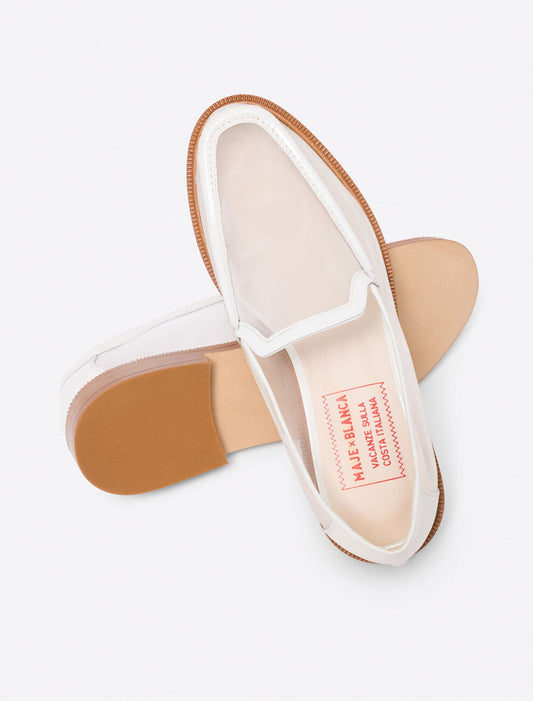 Leather and mesh loafers White
