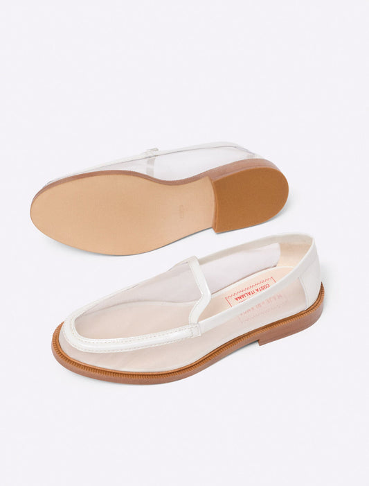 Leather and mesh loafers White