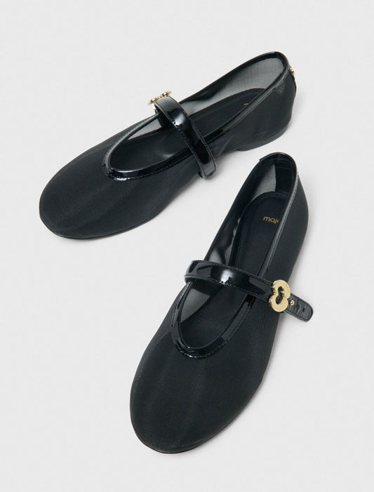 Mesh Ballet Flats Black