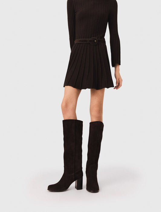 Heeled suede boots Dark Brown