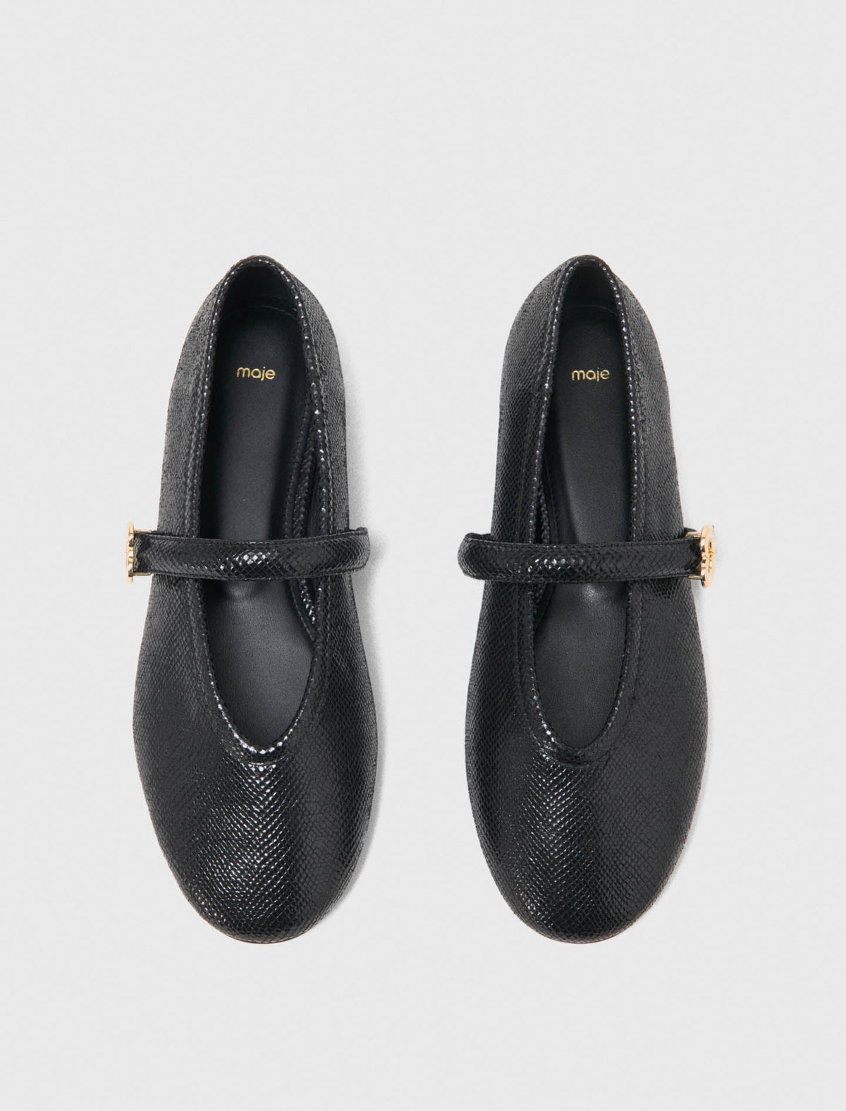 Embossed leather ballet flats Black