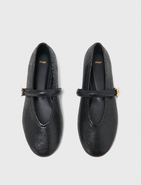 Embossed leather ballet flats Black