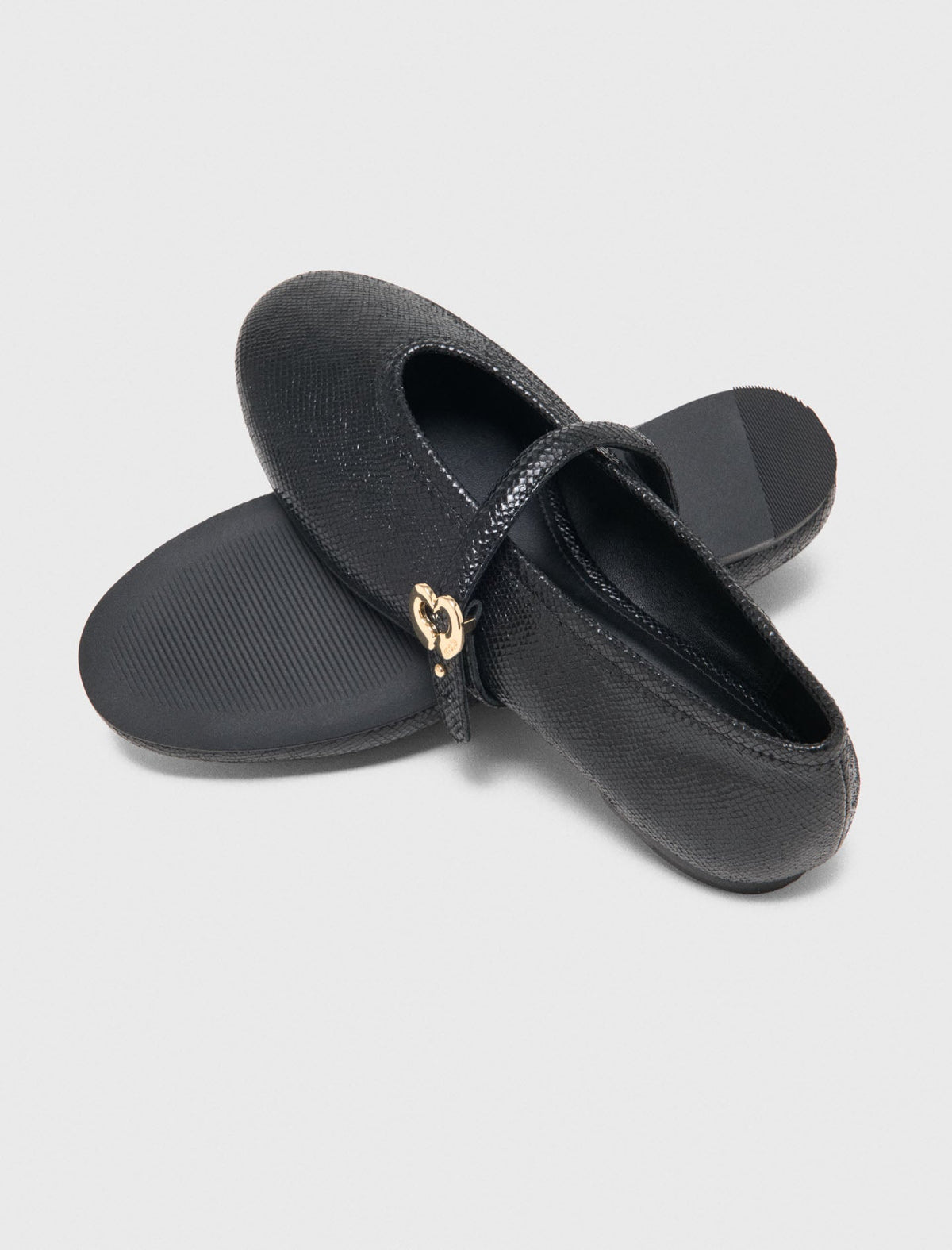 Embossed leather ballet flats Black