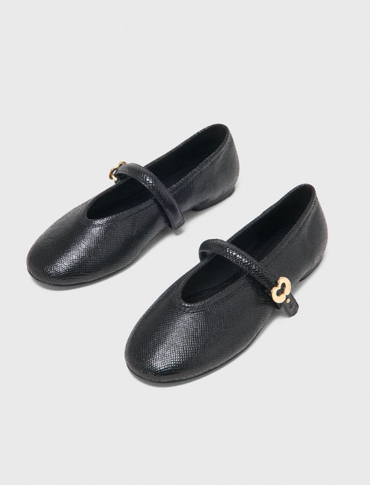 Embossed leather ballet flats Black