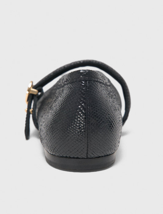 Embossed leather ballet flats Black
