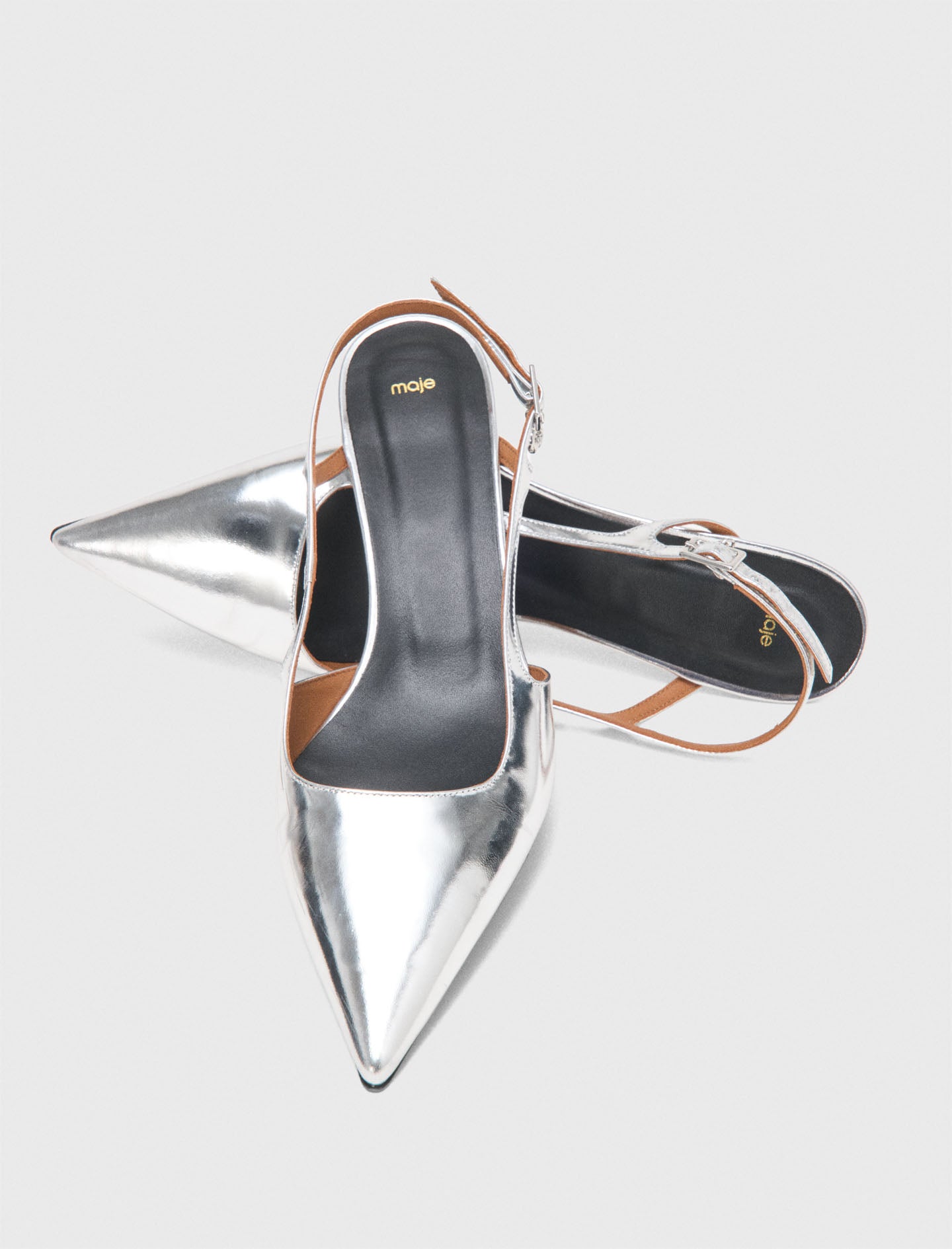 Silver leather strappy heels Silvery