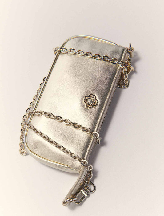 Gold-Metallic Leather Sarah Clutch Bag