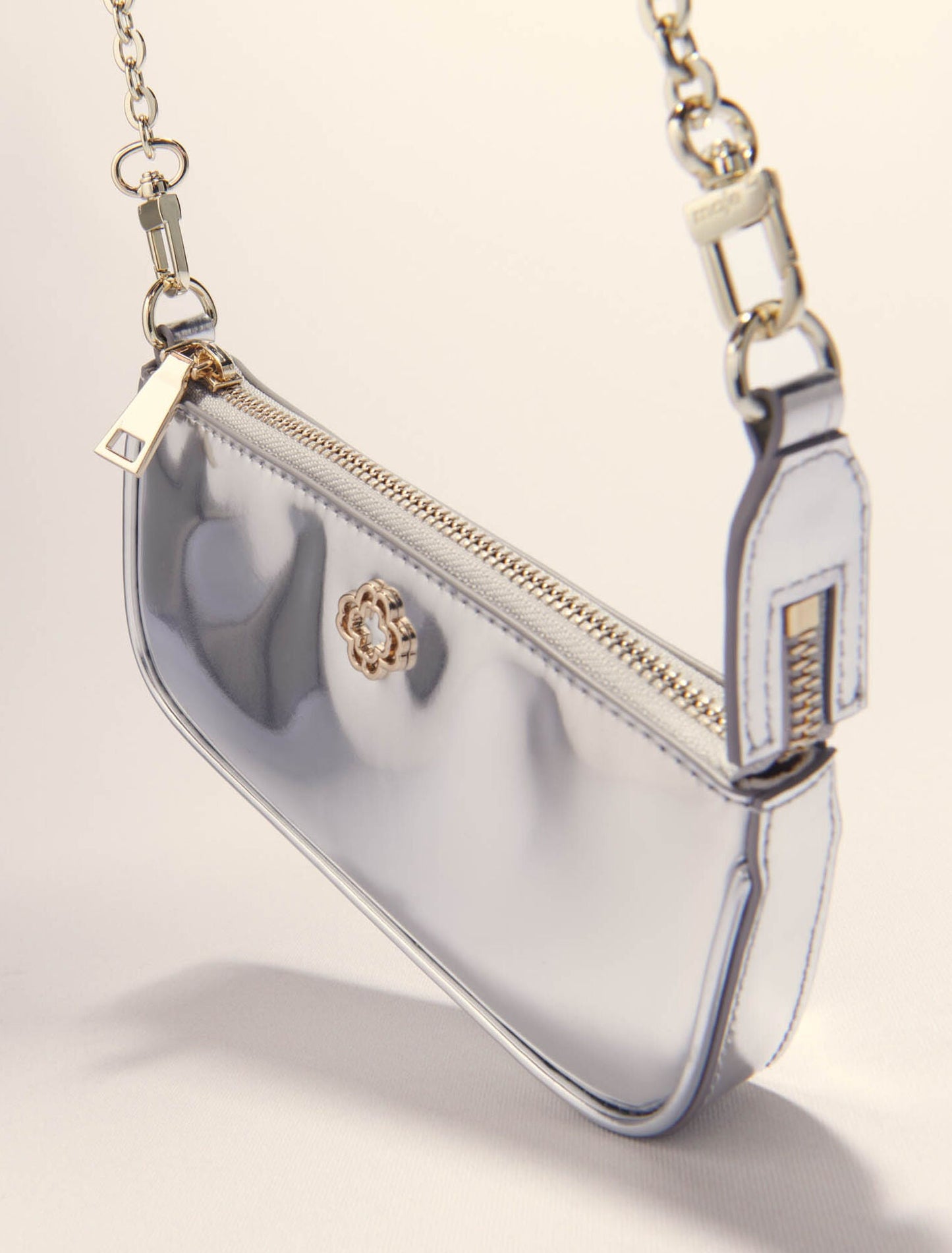 Silver-Mirrored leather sarah pouch