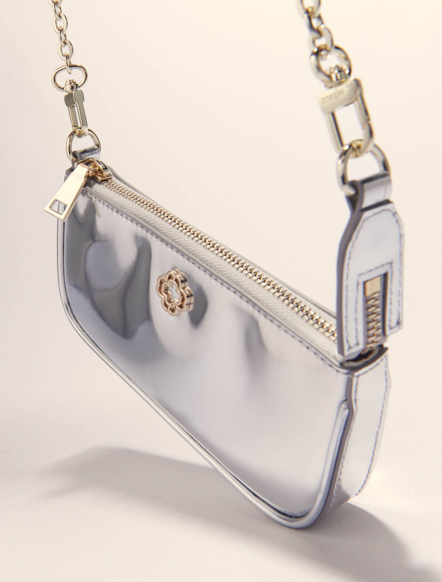 Silver-Mirrored leather sarah pouch