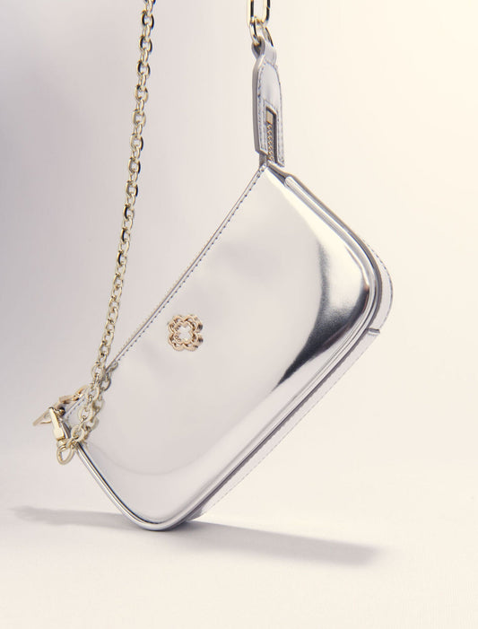 Silver-Mirrored leather sarah pouch