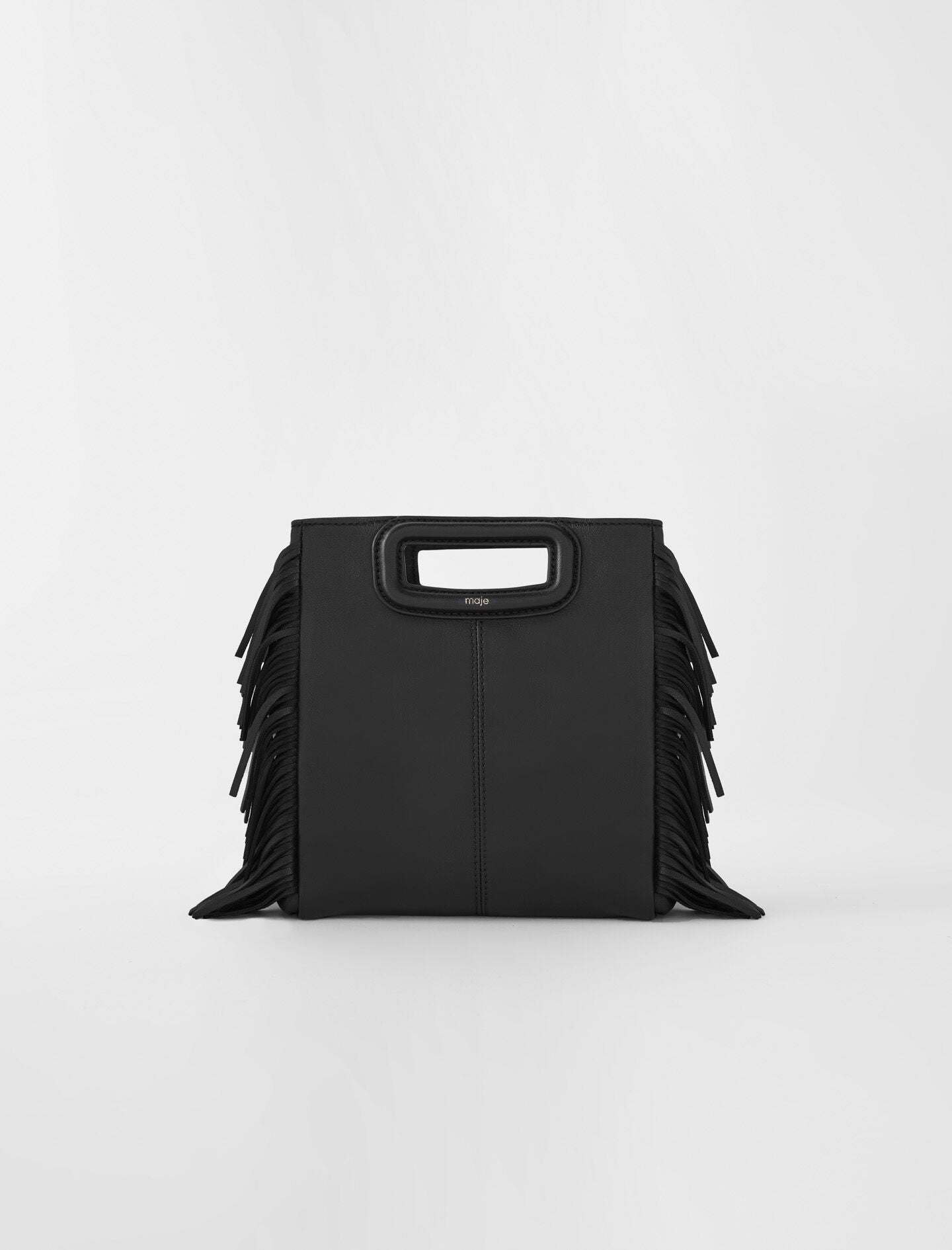 Black featured-fringed leather m bag