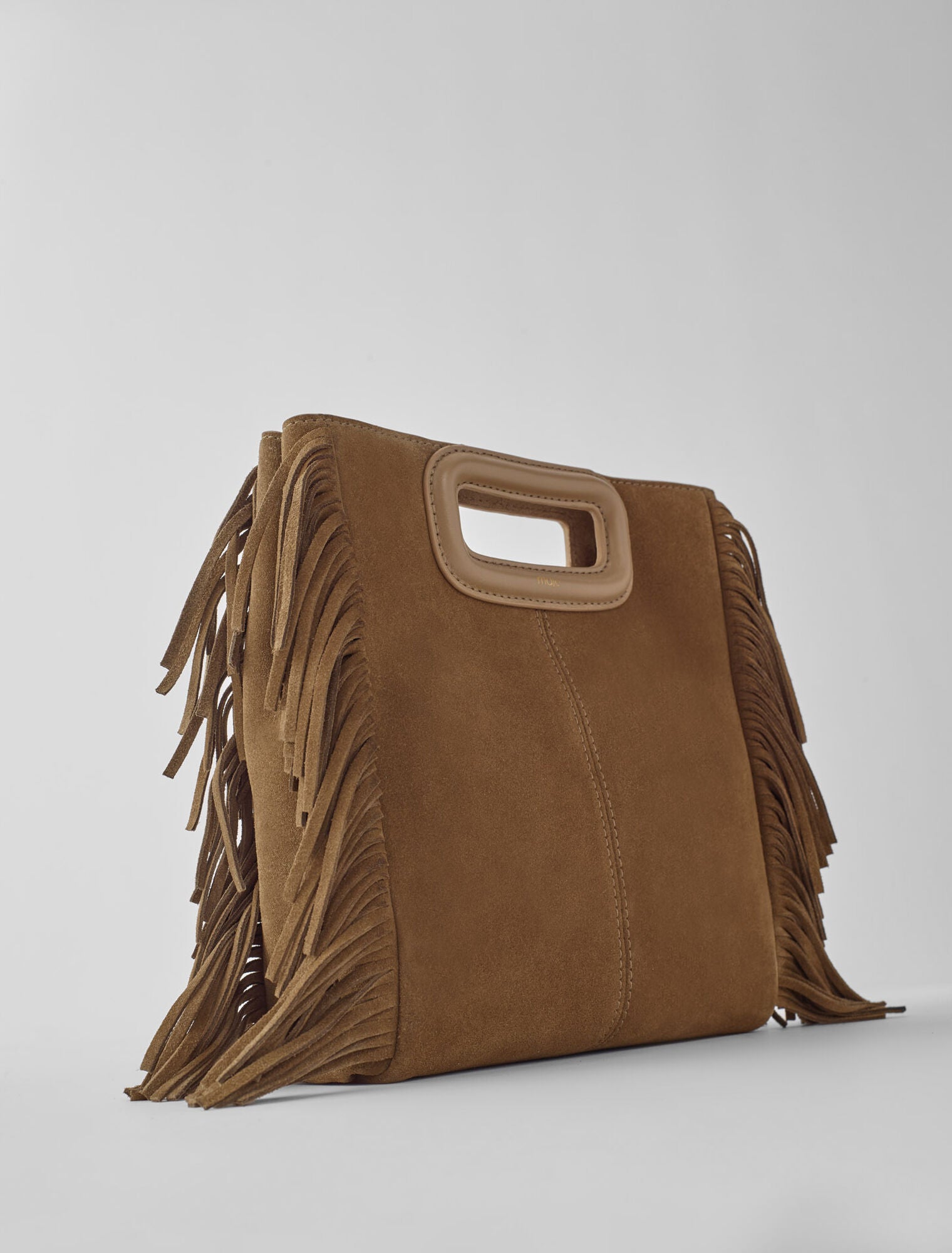 Camel  -Fringed M bag in suede