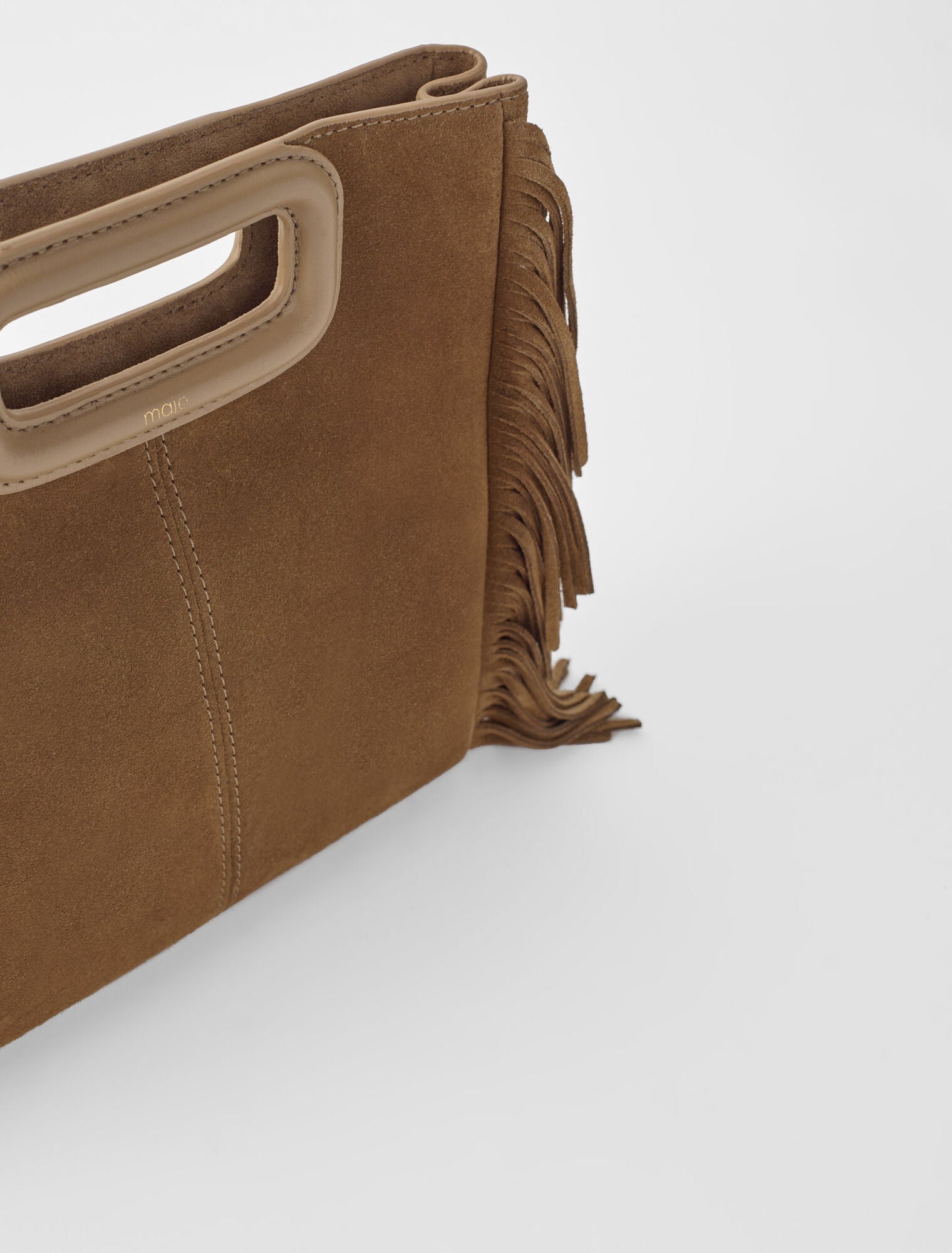 Camel  -Fringed M bag in suede