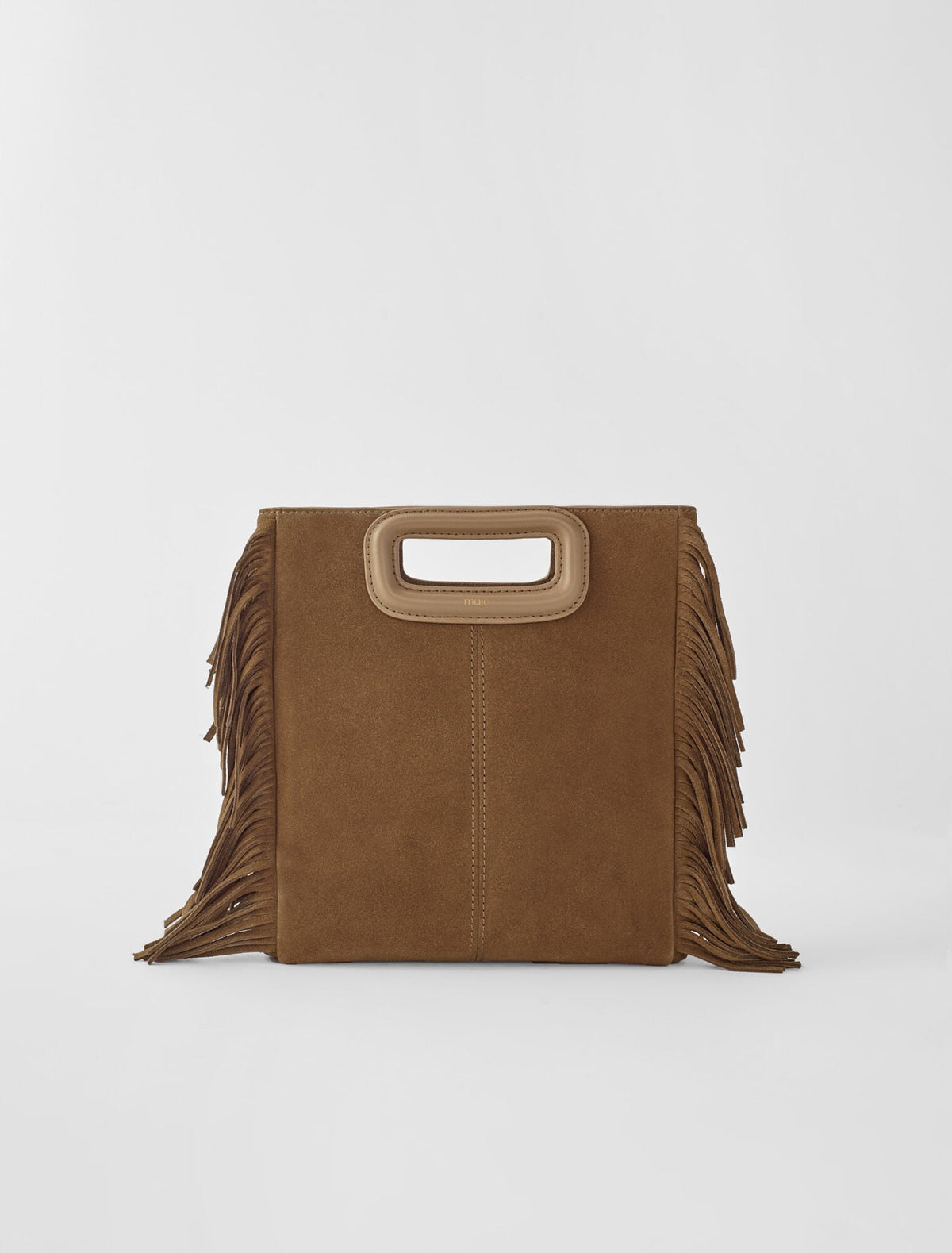 Camel featured-Fringed M bag in suede