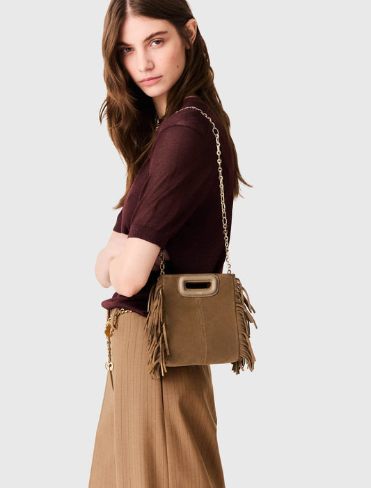 M mini bag in suede leather Camel
