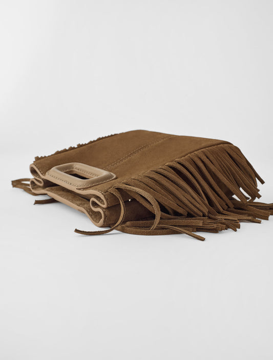M mini bag in suede leather Camel
