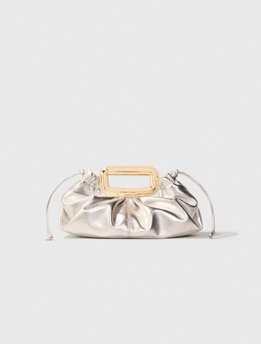 Metal handle metal leather clutch