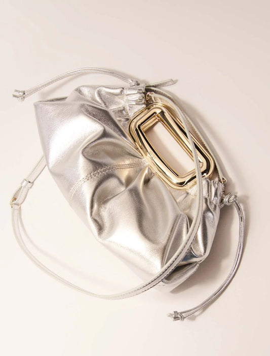 Metal handle metal leather clutch