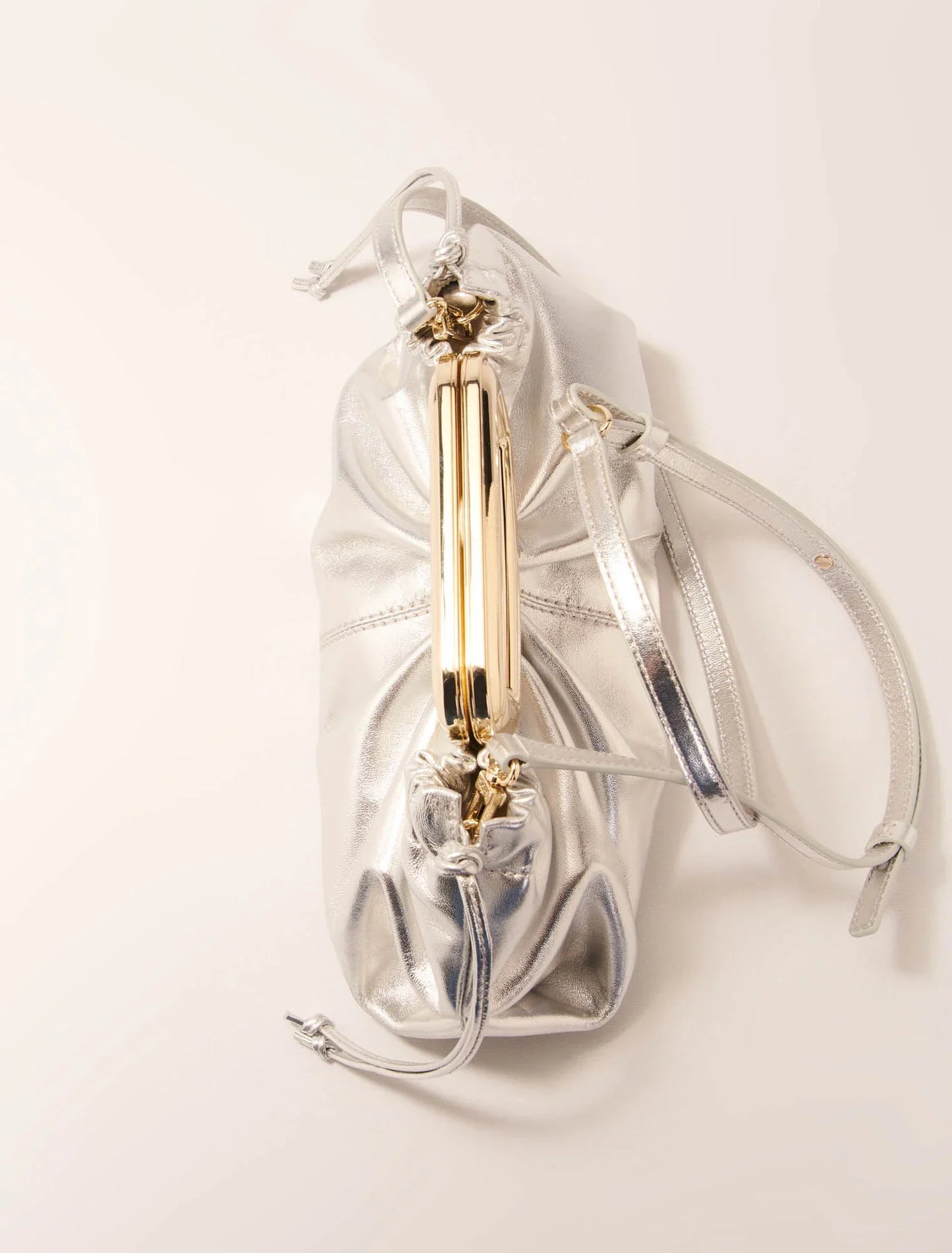 Metal handle metal leather clutch