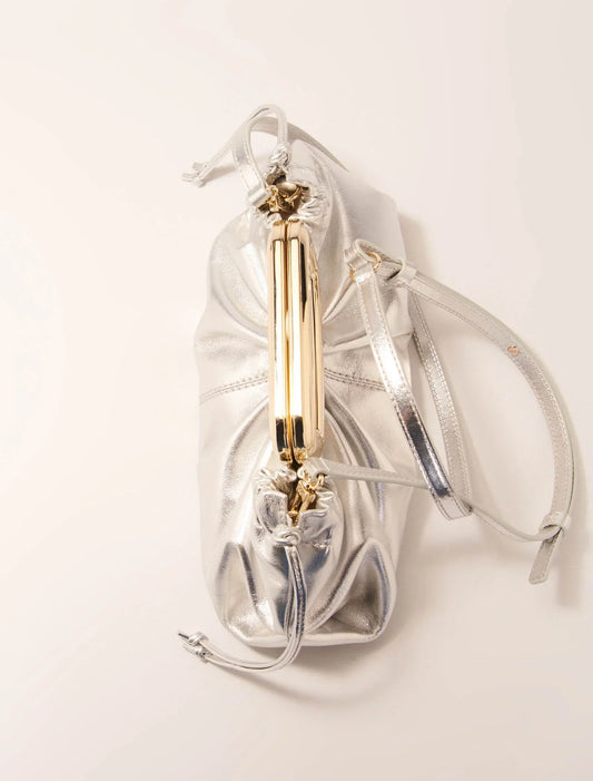 Metal handle metal leather clutch