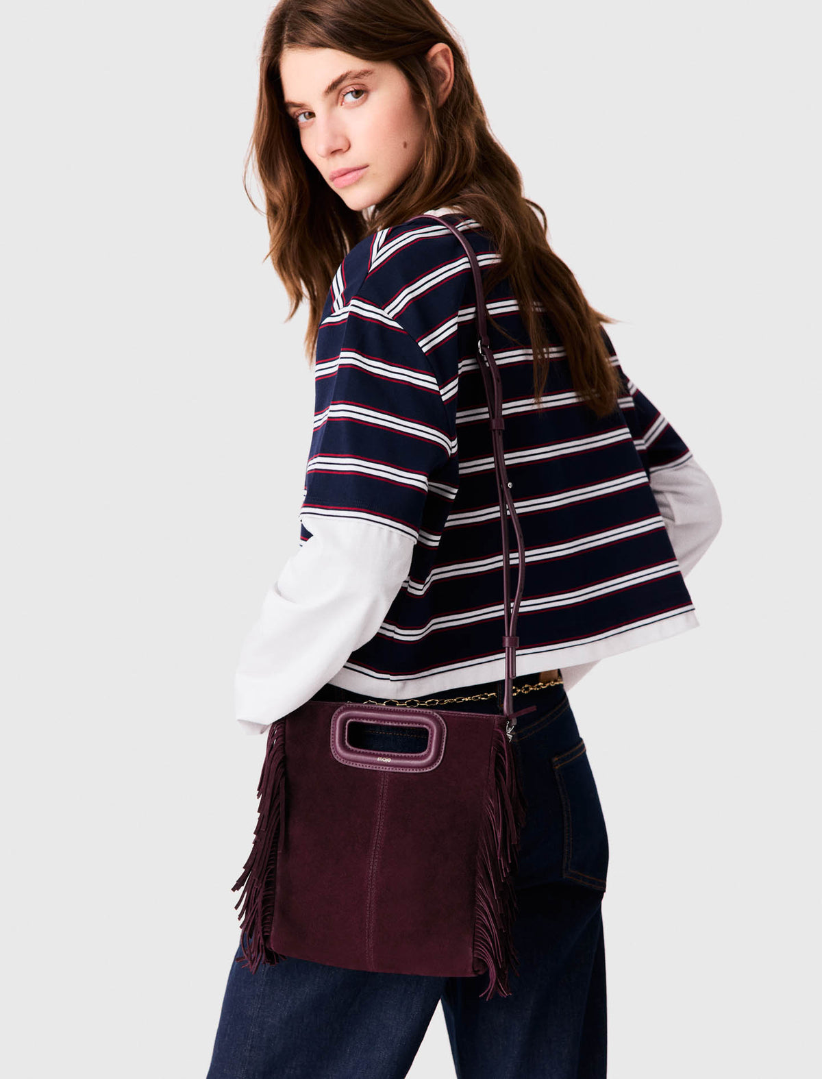 Suede M bag Eggplant