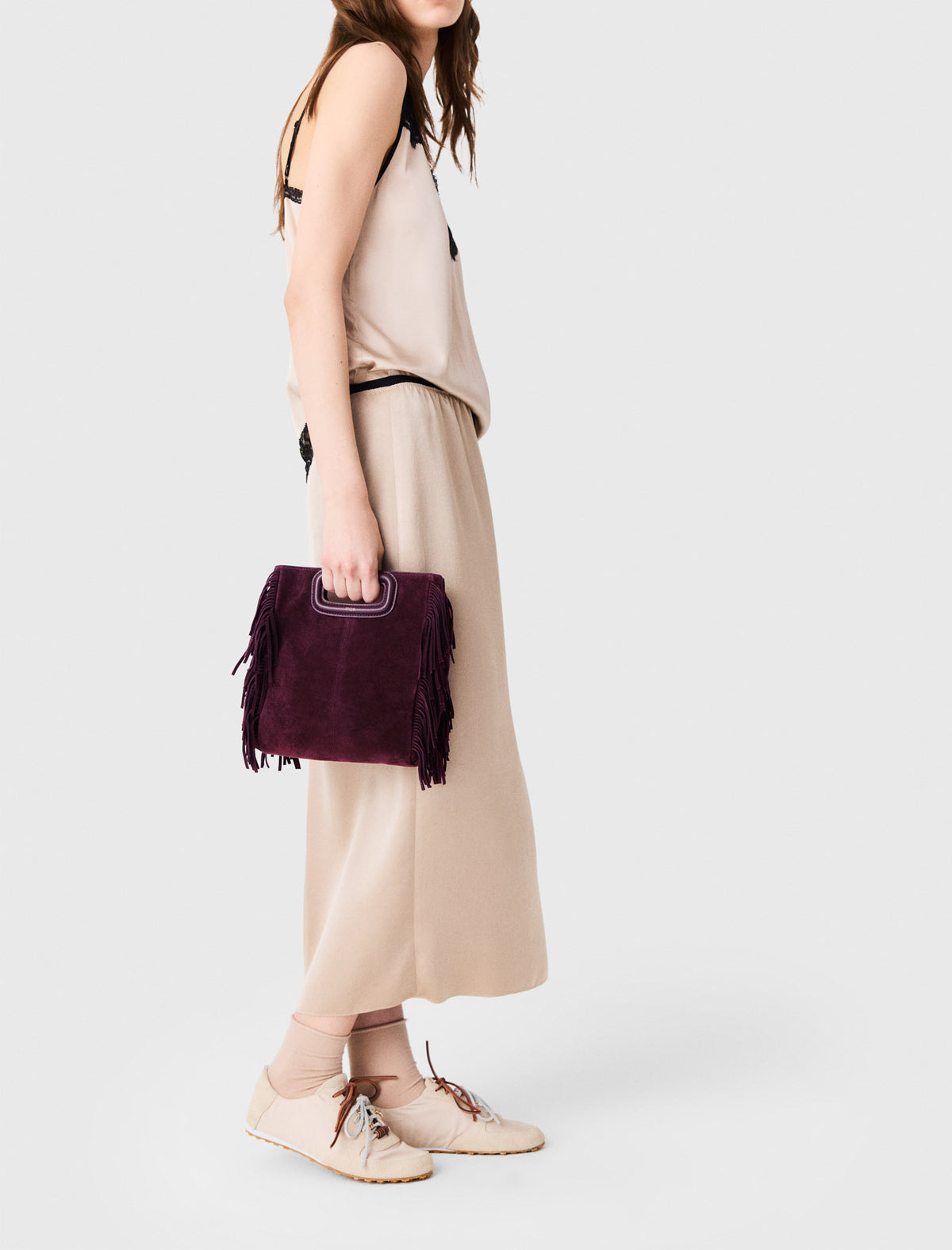 Suede M bag Eggplant