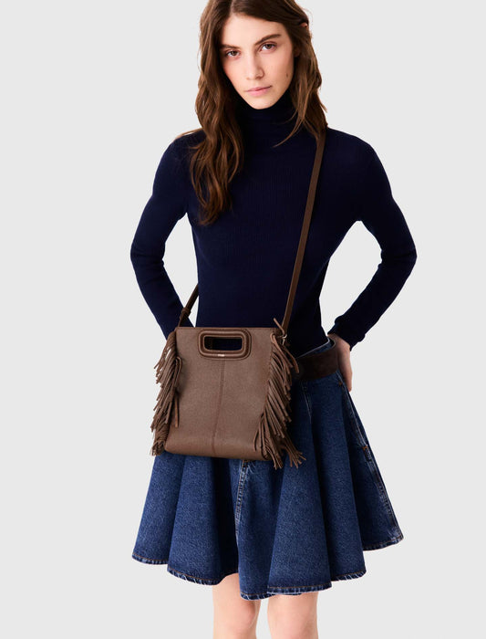 Grained leather M bag Brown